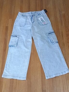 Celebrity Pink Light Wash Wide Leg Cargo Jeans